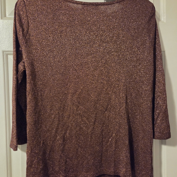 The Limited: Rusty Copper Metallic 3/4 Sleeve Knotted Neck Top/Blouse.  Size XL. - Picture 12 of 16